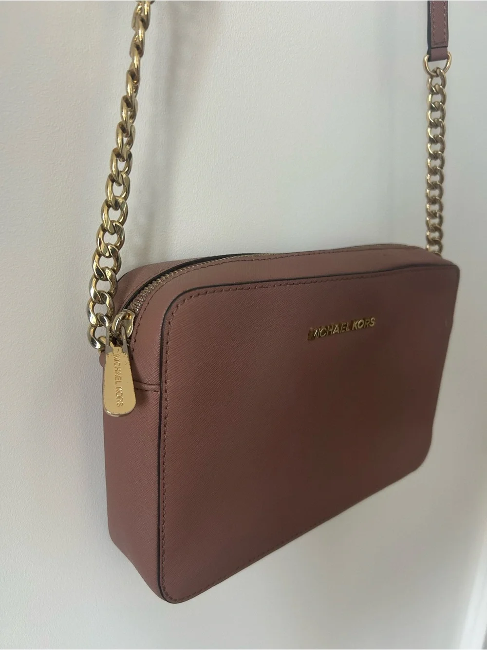 Michael Kors Dusty Rose Jet Set Saffiano Leather Crossbody Bag